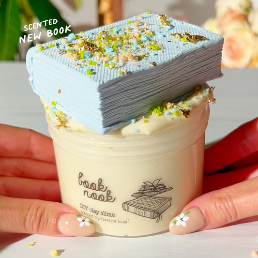 Book Nook Beige Paper Colored DIY Clay Slime Cozy Coffee Shop Slime Fantasies Shop 9oz Front View