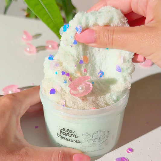 Sea Foam Treasures Light Blue Snow Fuzz Slime Sugarfoam Island Passionfruit Fruity Scented Slime Fantasies Shop 9 oz Pull