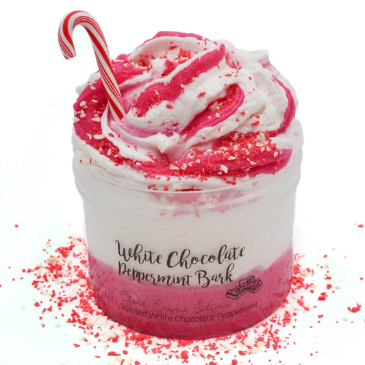 White Chocolate Peppermint Bark Red White Cloud Creme Doughy Clay Butter Christmas Gift Slime Shop 8oz Front View
