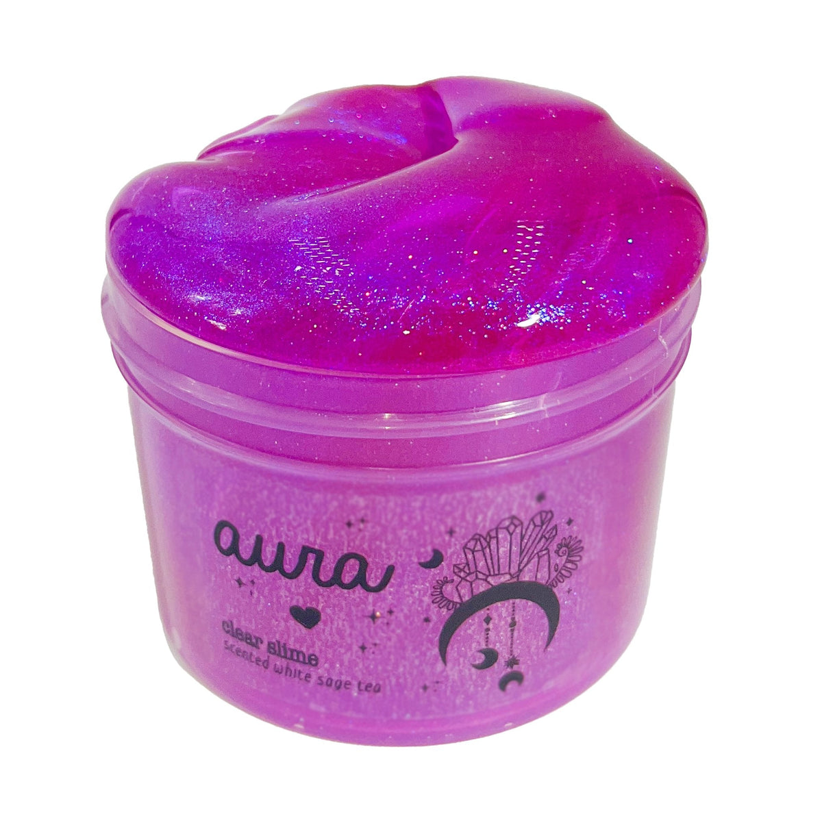 Aura Purple Pink Pigmented Clear Slime with Glitter Fantasies Shop 9oz Front View