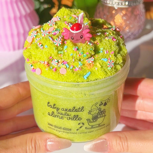Baby Axolotl Visits Slime Ville Green Icee Cloud Slime Gingerbread Scented Slime Fantasies Shop 9oz Front View