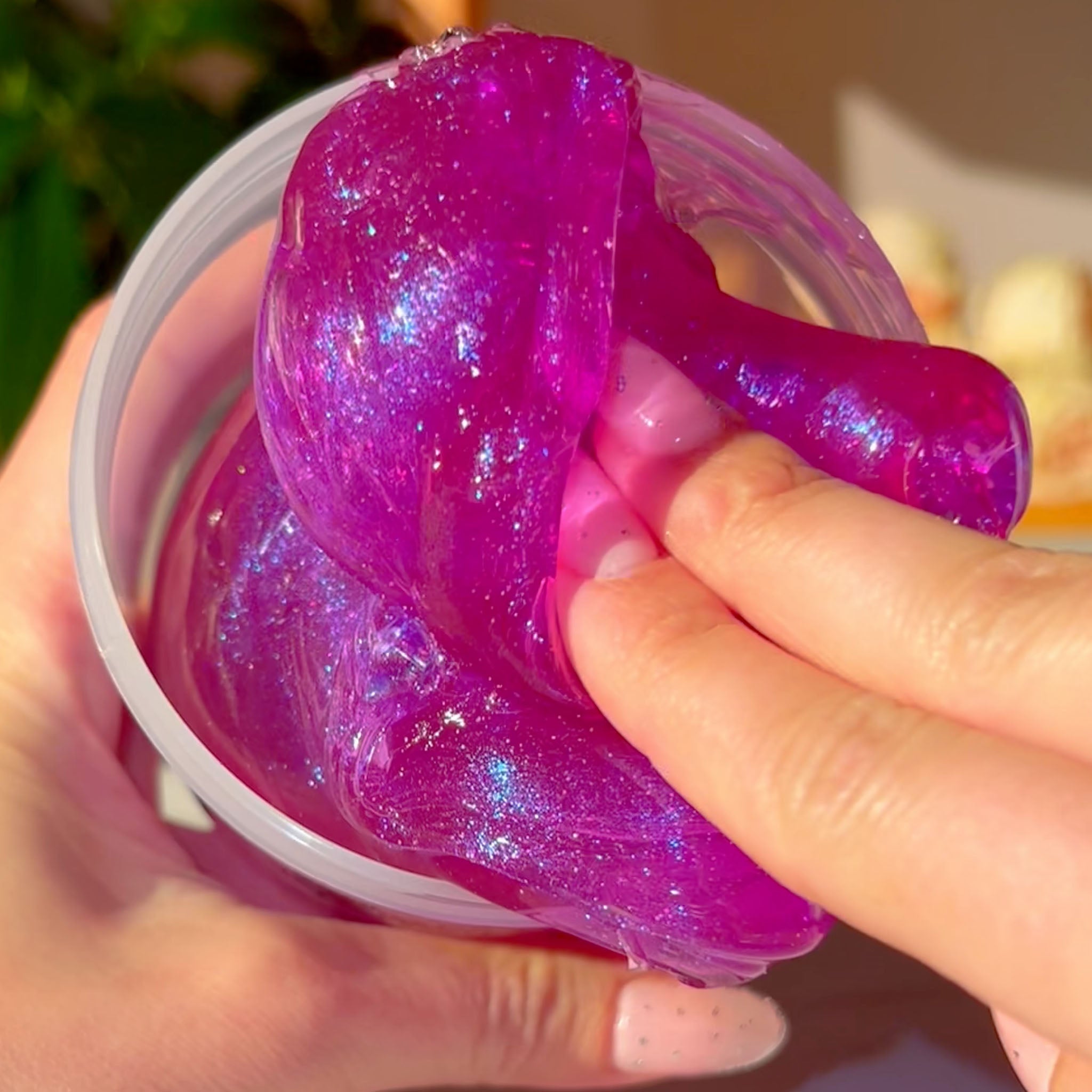 Aura Purple Pink Pigmented Clear Slime with Glitter Fantasies Shop 9oz Push