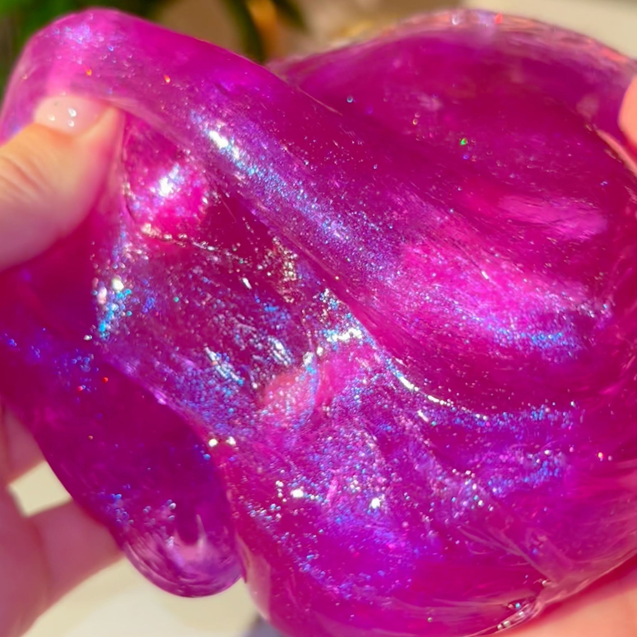 Aura Purple Pink Pigmented Clear Slime with Glitter Fantasies Shop Stretch 2