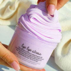 Bye Bye Stress Purple Anxiety Relief Toy Tool Sensory Therapy Dough Aromatherapy Essential Oil Scented Slime Fantasies Shop 7oz Front View Hands