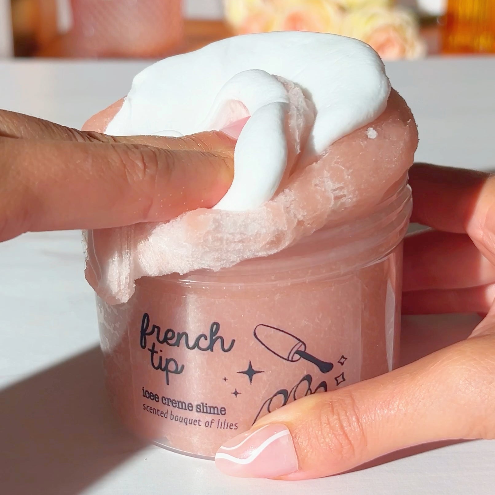 French Tip Nail Salon Beige White Charm Icee Creme Slime Slime Fantasies Shop 9oz Push