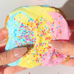 Rainbow Toast Blue Pink Yellow DIY Super Snow Fizz Snow Butter Slime Slime Fantasies Shop 9 oz Front View