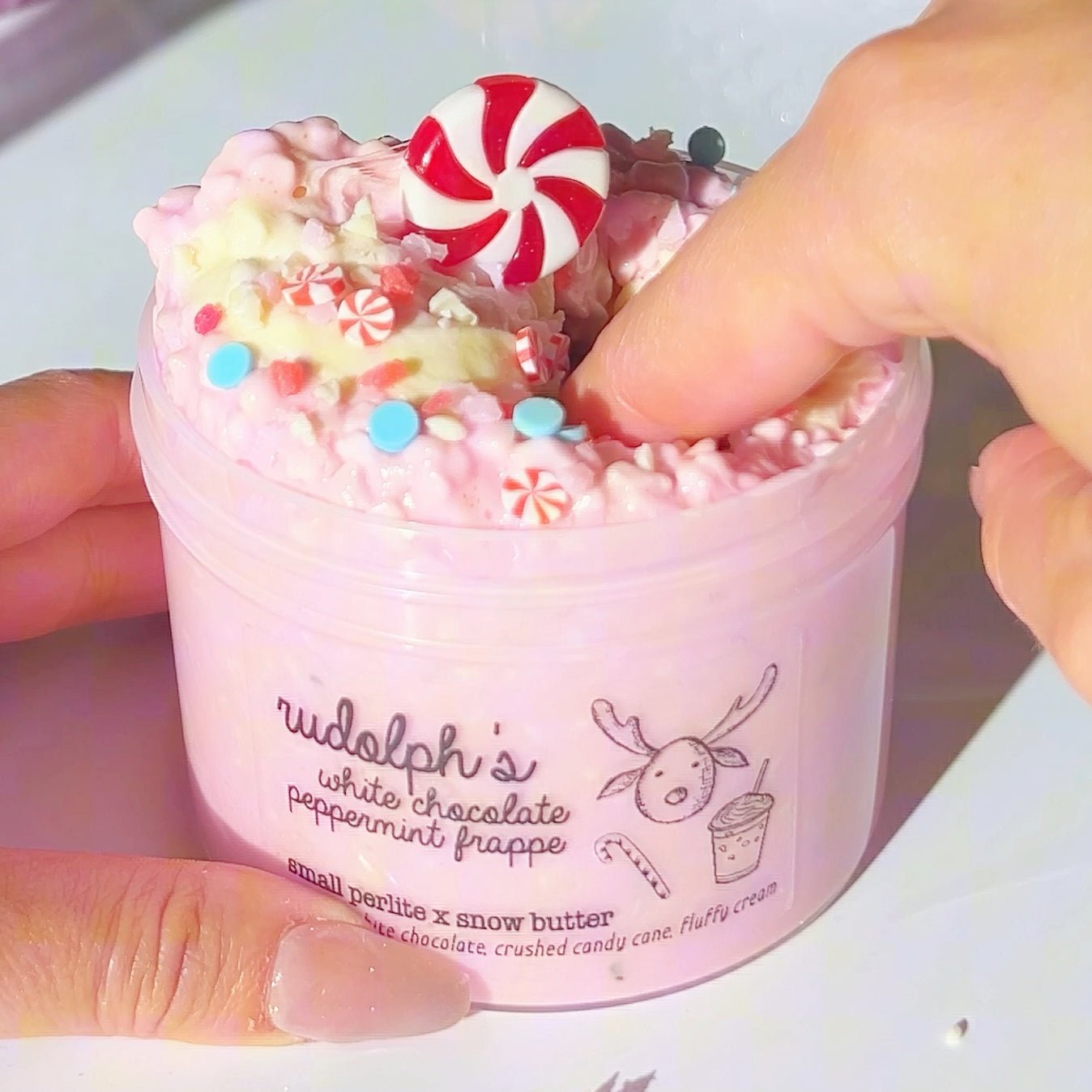 Rudolph Frappe DIY Pink Yellow Rainbow Small Perlite Snow Butter Slime White Chocolate Peppermint Scented Slime Fantasies Shop 9 oz Push