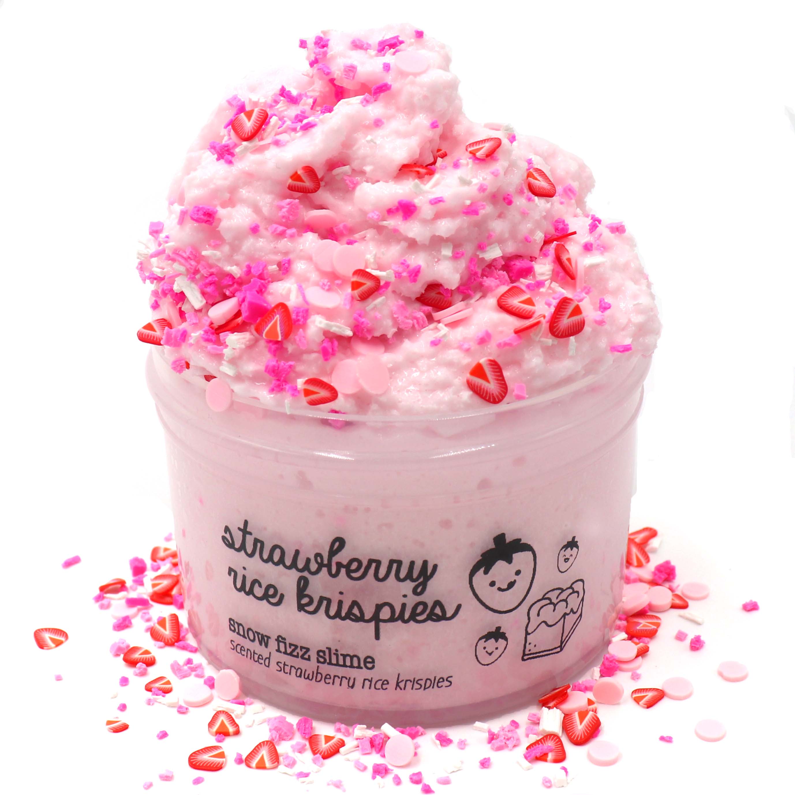 Strawberry Rice Krispies Pastel Pink Sprinkles Crunchy Snow Fizz Slime Fantasies Shop 7oz Front View White Background