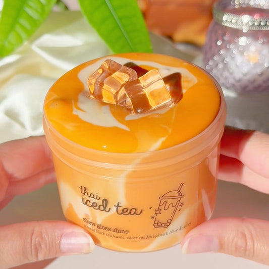 Thai Iced Tea Orange Chewy Thick and Glossy Slime Fantasies Shop 9oz Front View