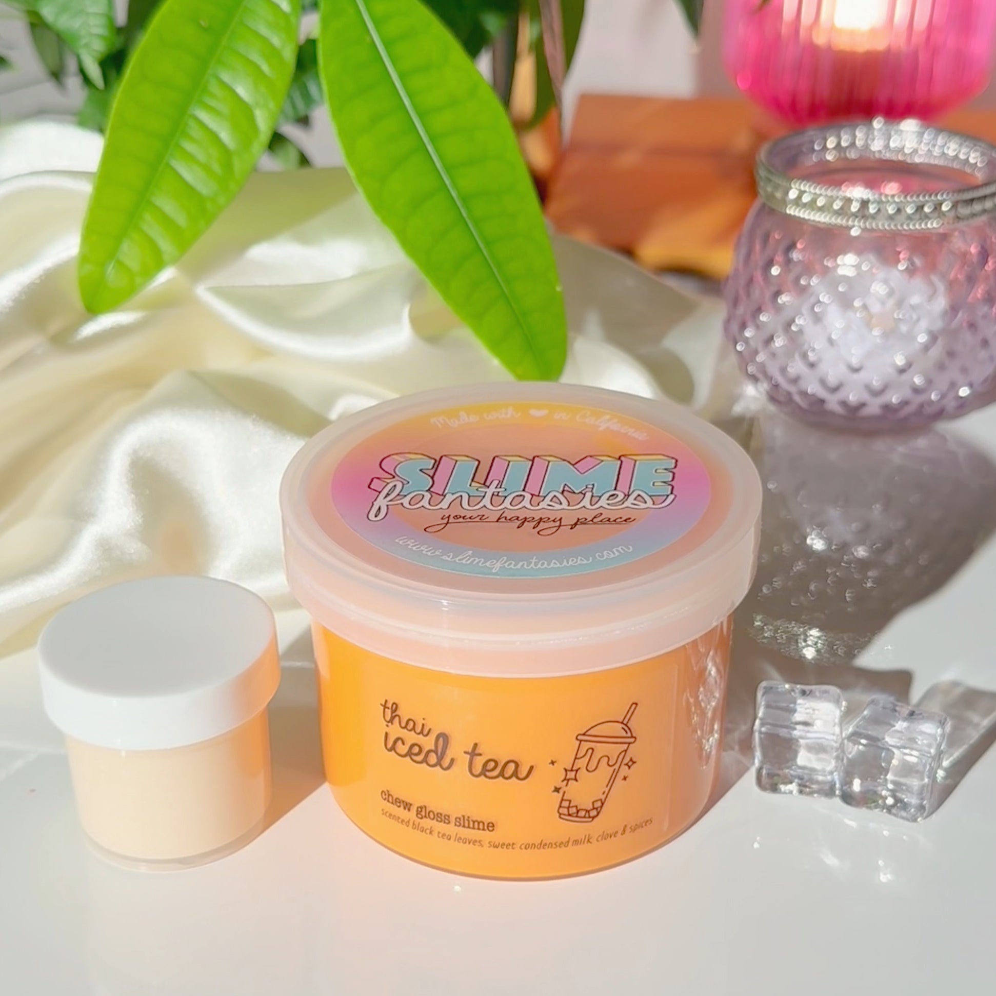 Thai Iced Tea Orange Chewy Thick and Glossy Slime Fantasies Shop Set Components