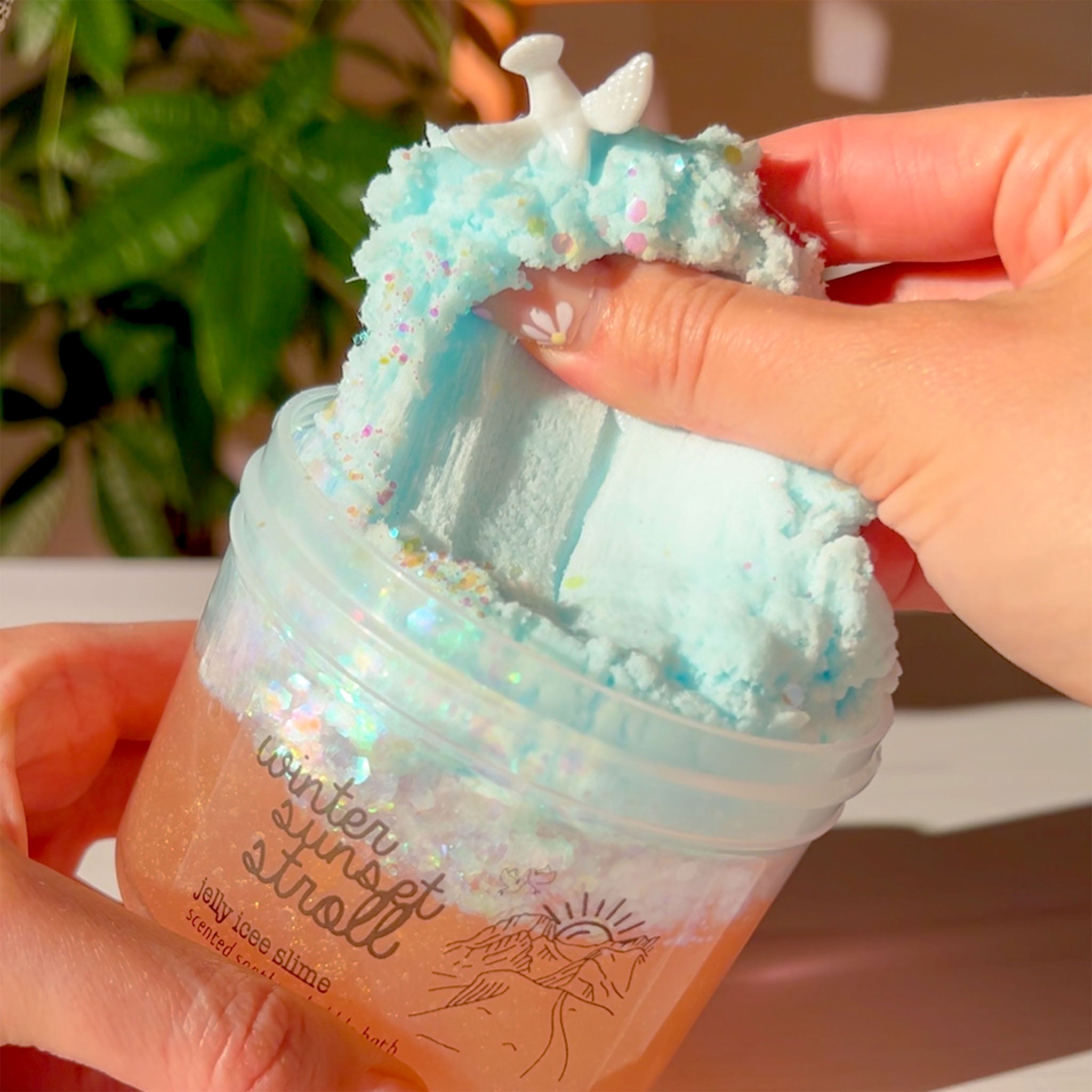 Winter Sunset Stroll Shimmer Gold Blue Cabin Snow Fizz Slime Fantasies Shop 9oz Pull