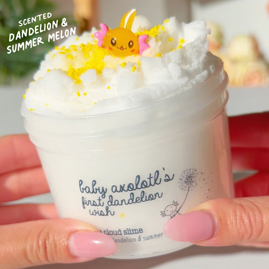 Baby Axolotls First Dandelion Wish Enchanted Garden White Icee Cloud Slime Slime Fantasies Shop 9oz Front View
