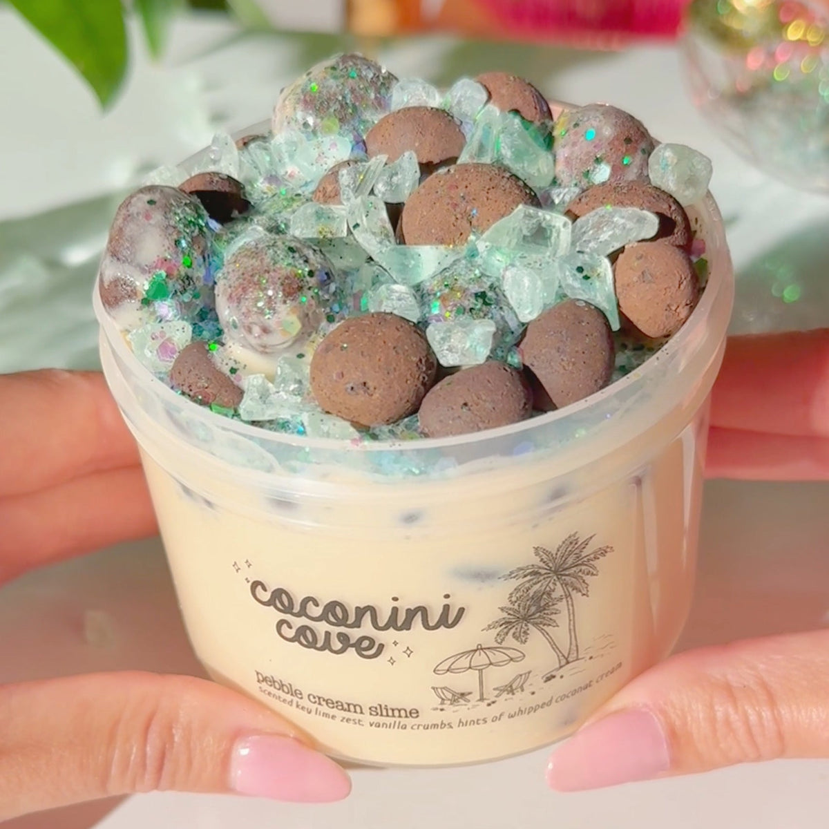 Cococini Cove Cream Colored Pebble Cream Slime Sugarfoam Island Key Lime Scented Slime Fantasies Shop 9oz Front View