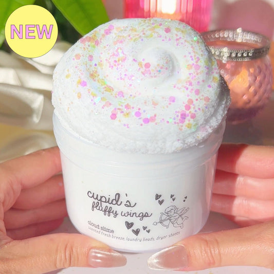 Cupids Fluffy Wings Valentines Slime White Fluffy Cloud Slime Fantasies 9oz Front View Hands2