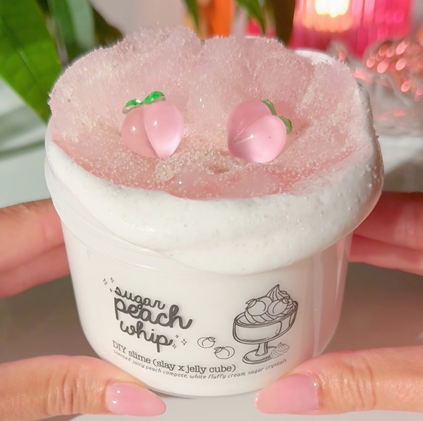 Sugar Peach Whip White Pastel Peach DIY Slay Clear Jelly Cube Slime Sugarfoam Island Fruity Peach Compote Scented Slime Fantasies Shop 9 oz Front View 2