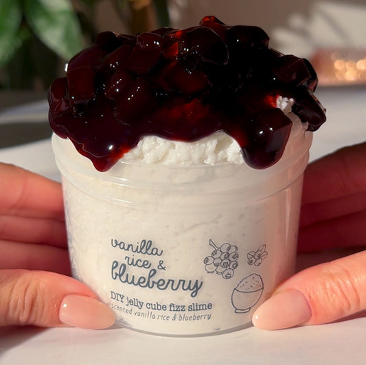 Vanilla Rice And Blueberry Crunchy Jelly Cube Snow Fizz Crunchy Slime Fantasies Shop 9oz Front View