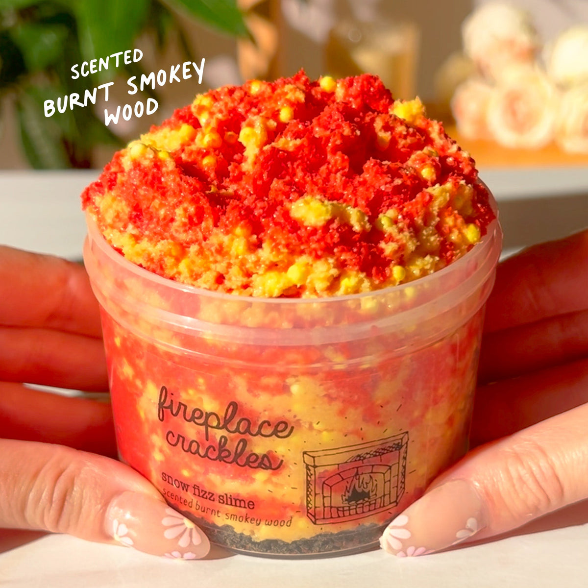 Fireplace Crackles Red Orange Yellow Cabin Snow Fizz Slime Fantasies Shop 9oz Front View