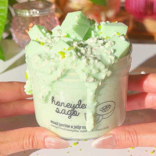Honeydew Sago Pastel Green Perlite Jelly Cube Crunchy Slime Fantasies Shop 9oz Front View