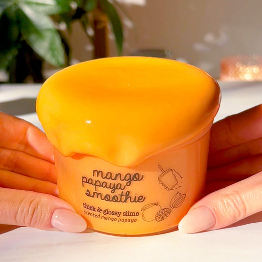 Mango Papaya Smoothie Thick Glossy Scented Orange Slime Fantasies Shop 9oz Front View