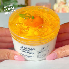 Orange Blossom Raindrop Soil Enchanted Garden Orange White Cloud Creme Slime Slime Fantasies Shop 9oz Front View