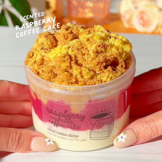 Raspberry Crumble Coffee Cake Pink Beige White Cloud Creme Slime Cozy Coffee Shop Slime Fantasies Shop 9oz Front View