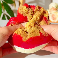 Raspberry Crumble Coffee Cake Pink Beige White Cloud Creme Slime Cozy Coffee Shop Slime Fantasies Shop Squeeze