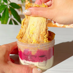 Raspberry Crumble Coffee Cake Pink Beige White Cloud Creme Slime Cozy Coffee Shop Slime Fantasies Shop 9oz Pull