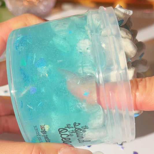 The Sound of the Ocean Blue Large Perlite Crunchy Clear Slime Fantasies Shop 9 oz Side View