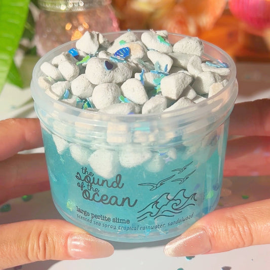 The Sound of the Ocean Blue Large Perlite Crunchy Clear Slime Fantasies Shop 9oz Front View