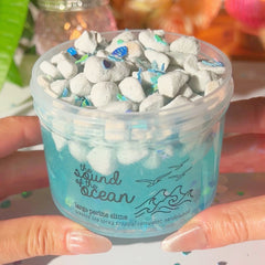 The Sound of the Ocean Blue Large Perlite Crunchy Clear Slime Fantasies Shop 9oz Front View