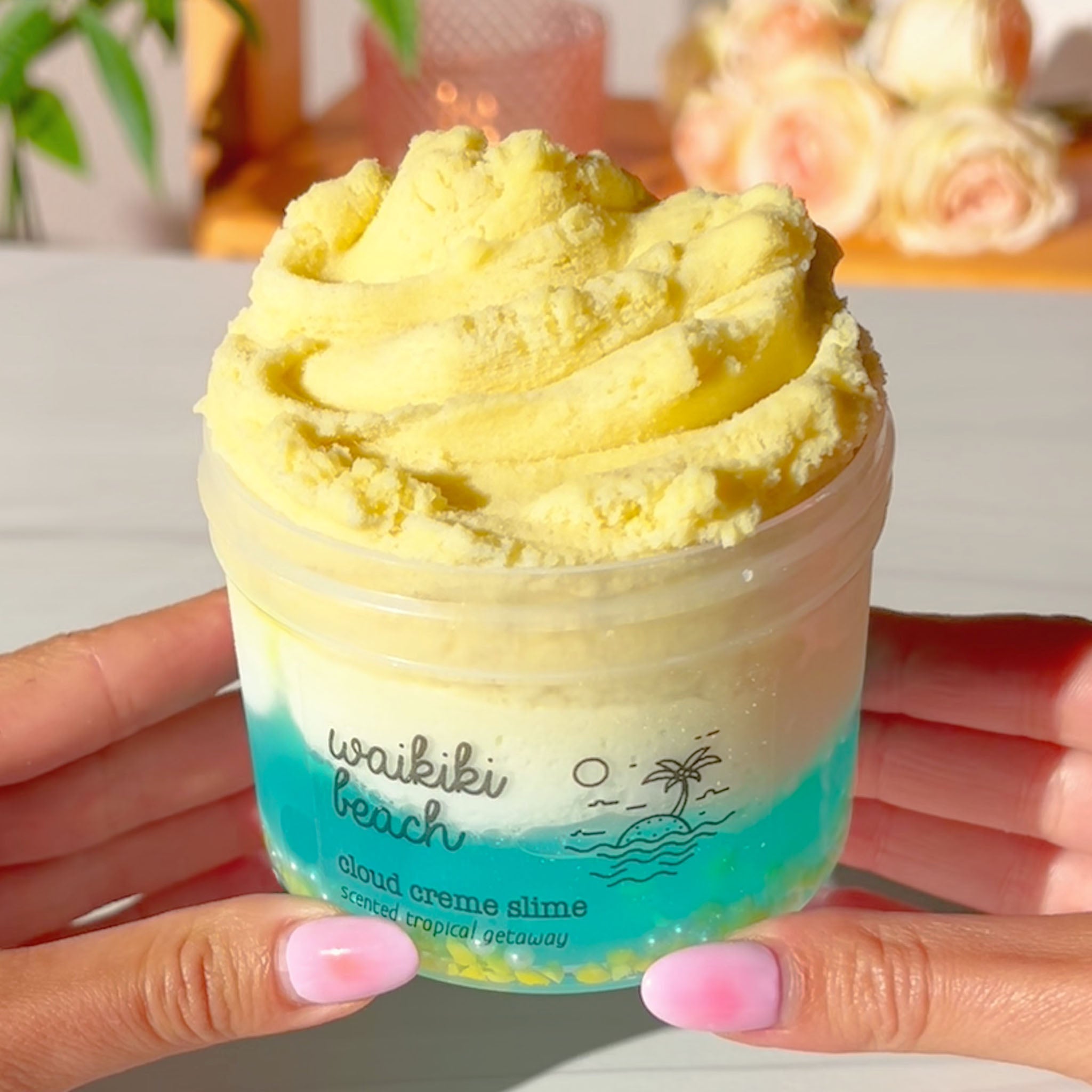 Waikiki Beach Ocean Layered Cloud Creme Clear Slime Fantasies Shop 9oz Front View