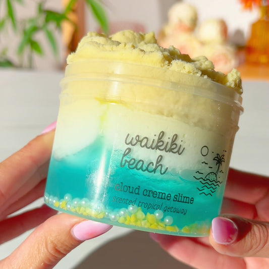 Waikiki Beach Ocean Layered Cloud Creme Clear Slime Fantasies Shop 9oz Side View