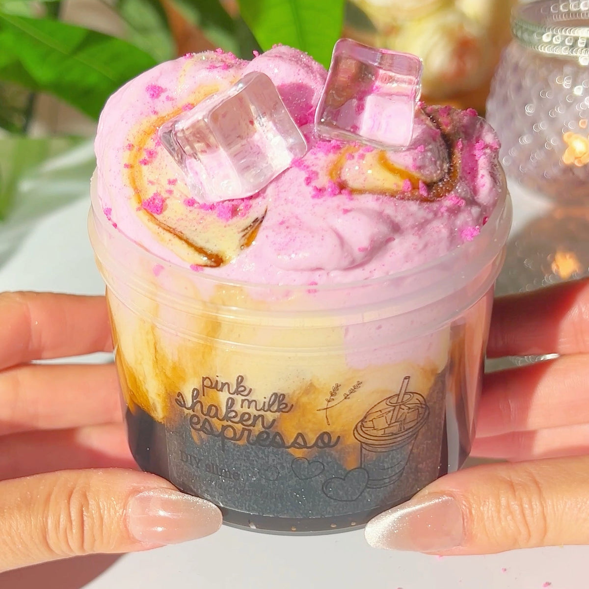 Pink Milk Shaken Espresso Pink Cream Brown DIY Clear Butter Slime Slime Fantasies Shop 9oz Front View