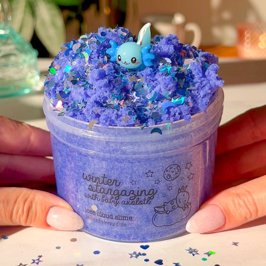 Winter Stargazing Baby Axolotl Icee Cloud Slime Fantasies Shop 9oz Front View Hands