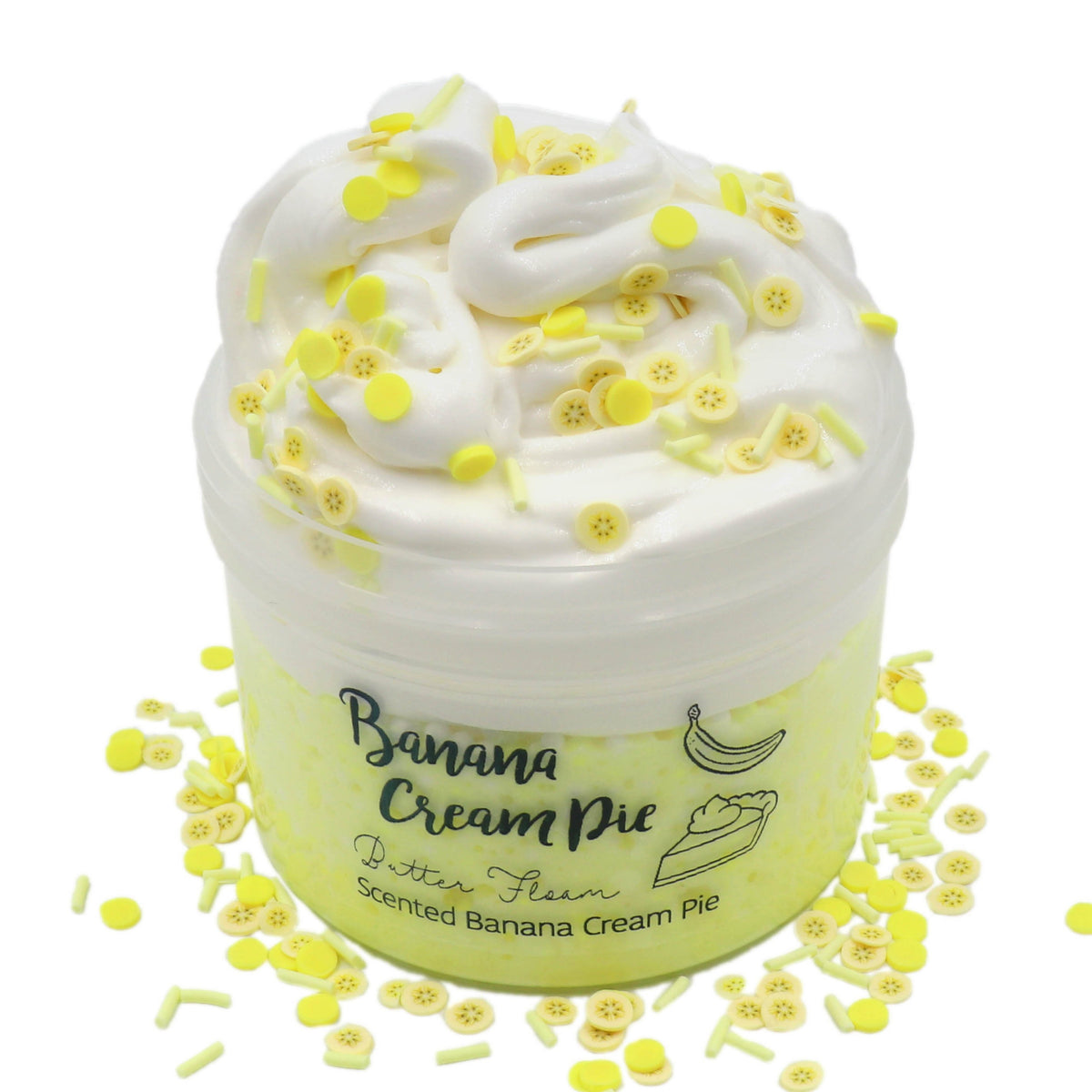 Banana Cream Pie Crunchy Layered Sprinkles Yellow Butter Floam Slime Fantasies Shop 8oz Front View