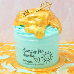 Cheering For Charlie Charity Gold Teal DIY Slime Fantasies Shop 9oz Front View