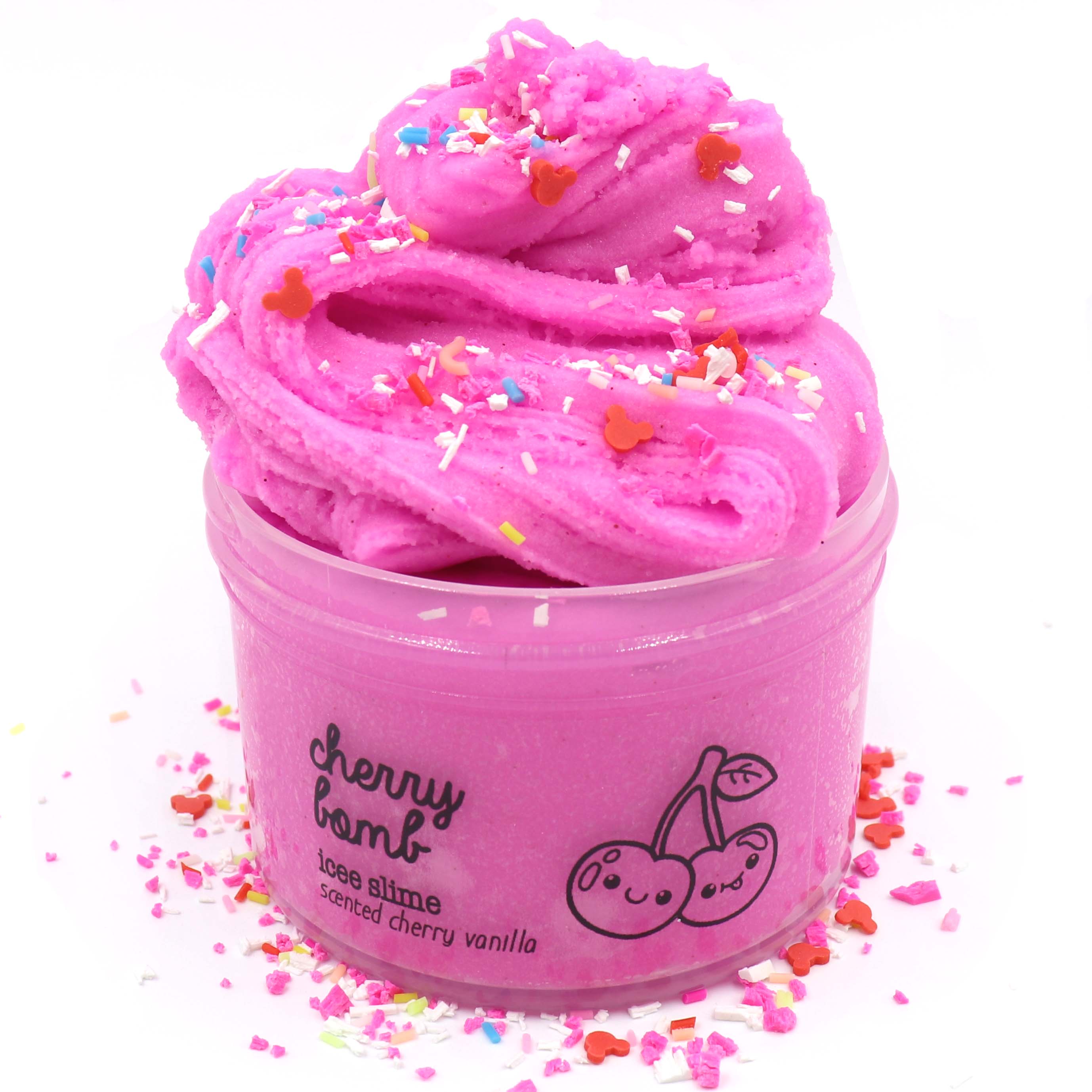 Cherry Bomb Neon Pink Sprinkles Fruity Fruit Soft Icee Slime Fantasies Shop 7oz Front View