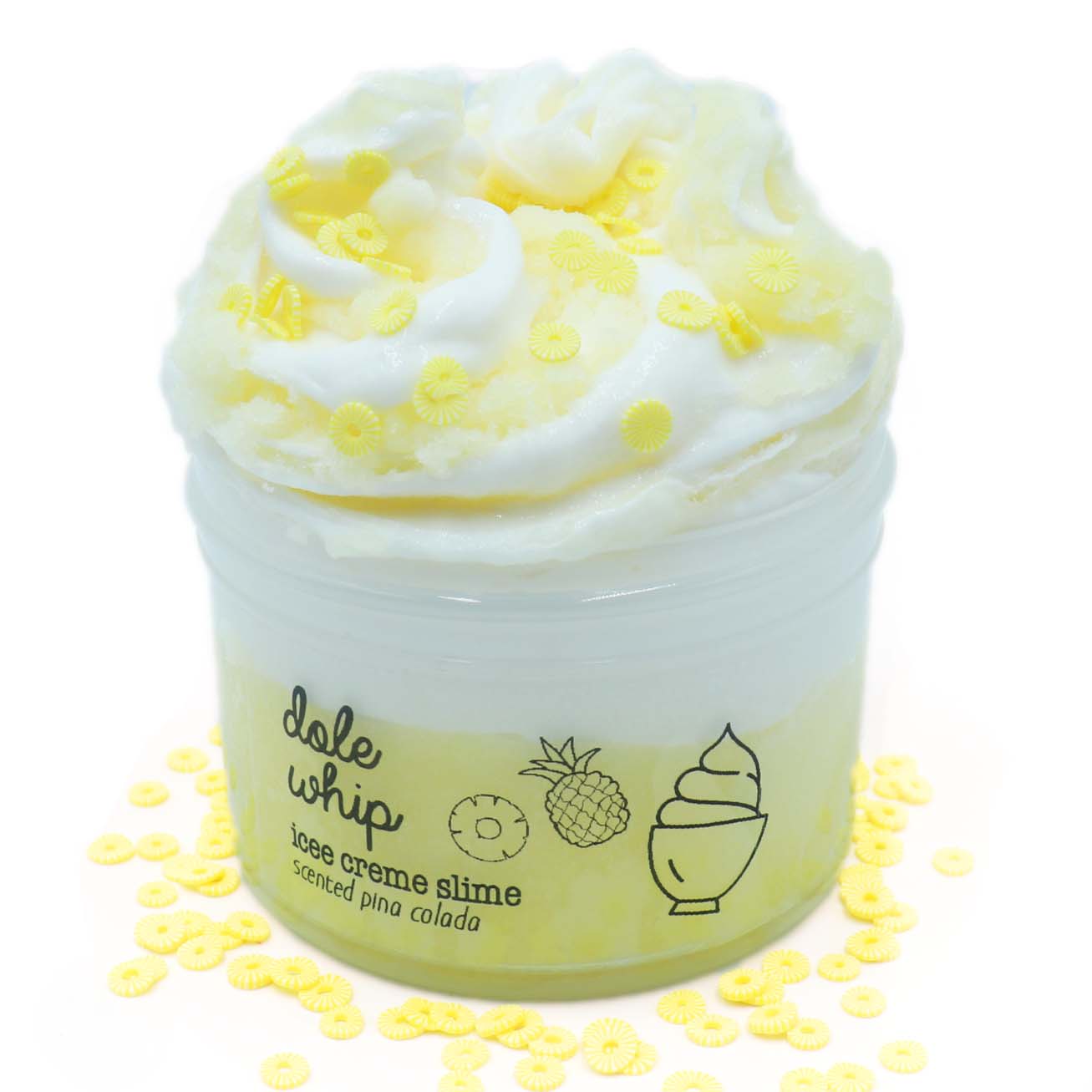 Dole Whip Pineapple Pina Colada White Yellow Sprinkles Layered Icee Butter Creamy Slime Fantasies Shop 7oz Front View