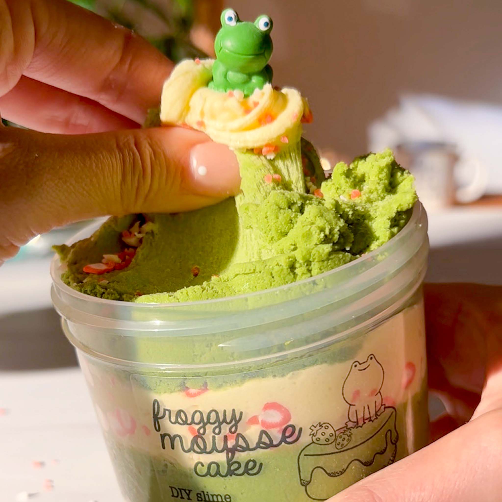 Froggy Mousse Cake Cute Kawaii Matcha DIY Slime Fantasies Shop 9oz Front View Pull