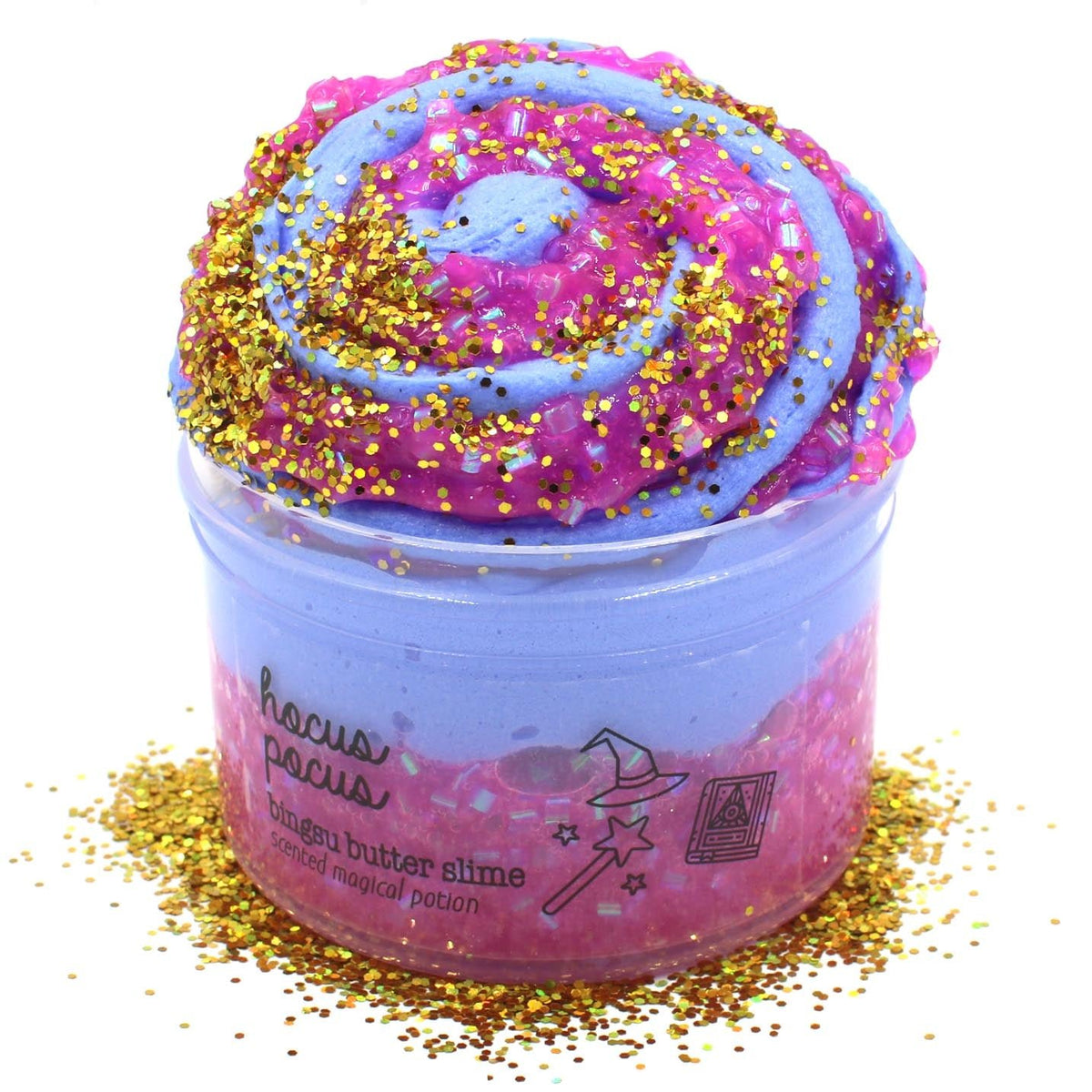 Hocus Pocus Pink Blue Halloween Layered Glitter Crunchy Bingsu Bead Cloud Creme Butter Slime Fantasies Shop 7oz Front View