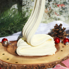 Holiday Eggnog Pudding Christmas Slime Gift For Kids Yellow White Scented Clay Creamy DIY Butter Slime Fantasies Shop 9oz Front View Decoration Drizzle