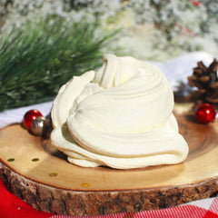 Holiday Eggnog Pudding Christmas Slime Gift For Kids Yellow White Scented Clay Creamy DIY Butter Slime Fantasies Shop 9oz Front View Decoration Swirl Layered