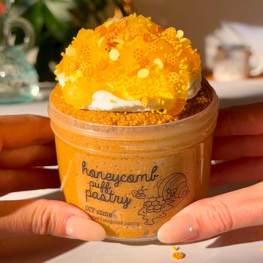 Honey Puff Pastry Cute Kawaii Honey DIY Slime Fantasies Shop 9oz Front View Hands