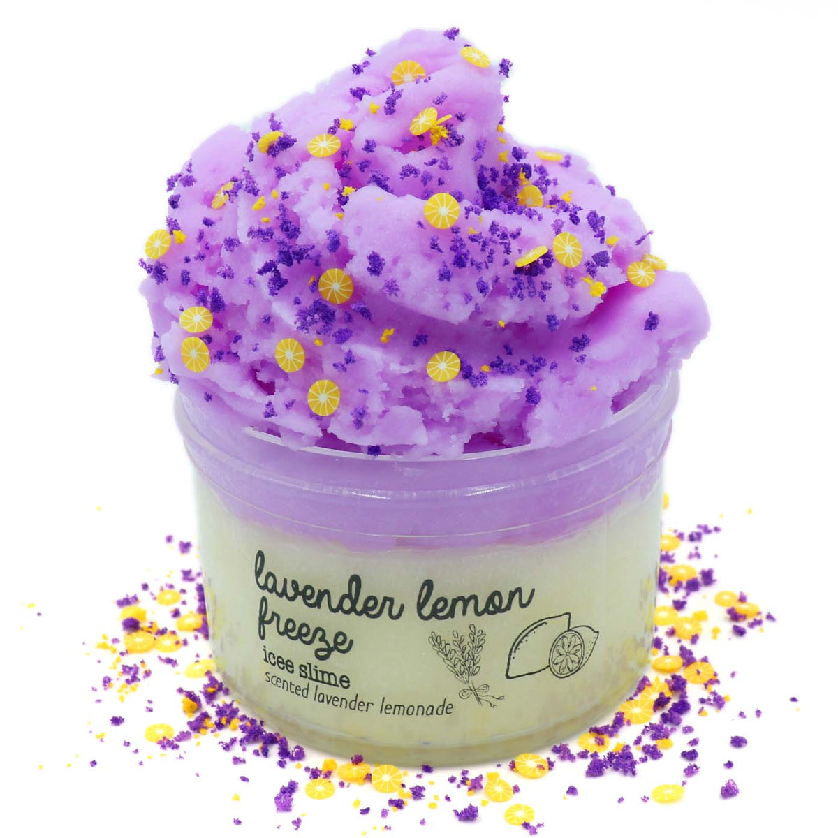 Lavender Lemon Freeze Purple Yellow Refreshing Calming Summer Sprinkles Icee Slime Fantasies Shop 7oz Front View