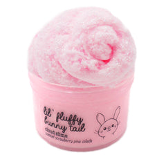 Lil Fluffy Bunny Tail Pastel Pink Strawberry Pina Colada Glitter Fluffy Cloud Slime Fantasies Shop 7oz Front View White Background