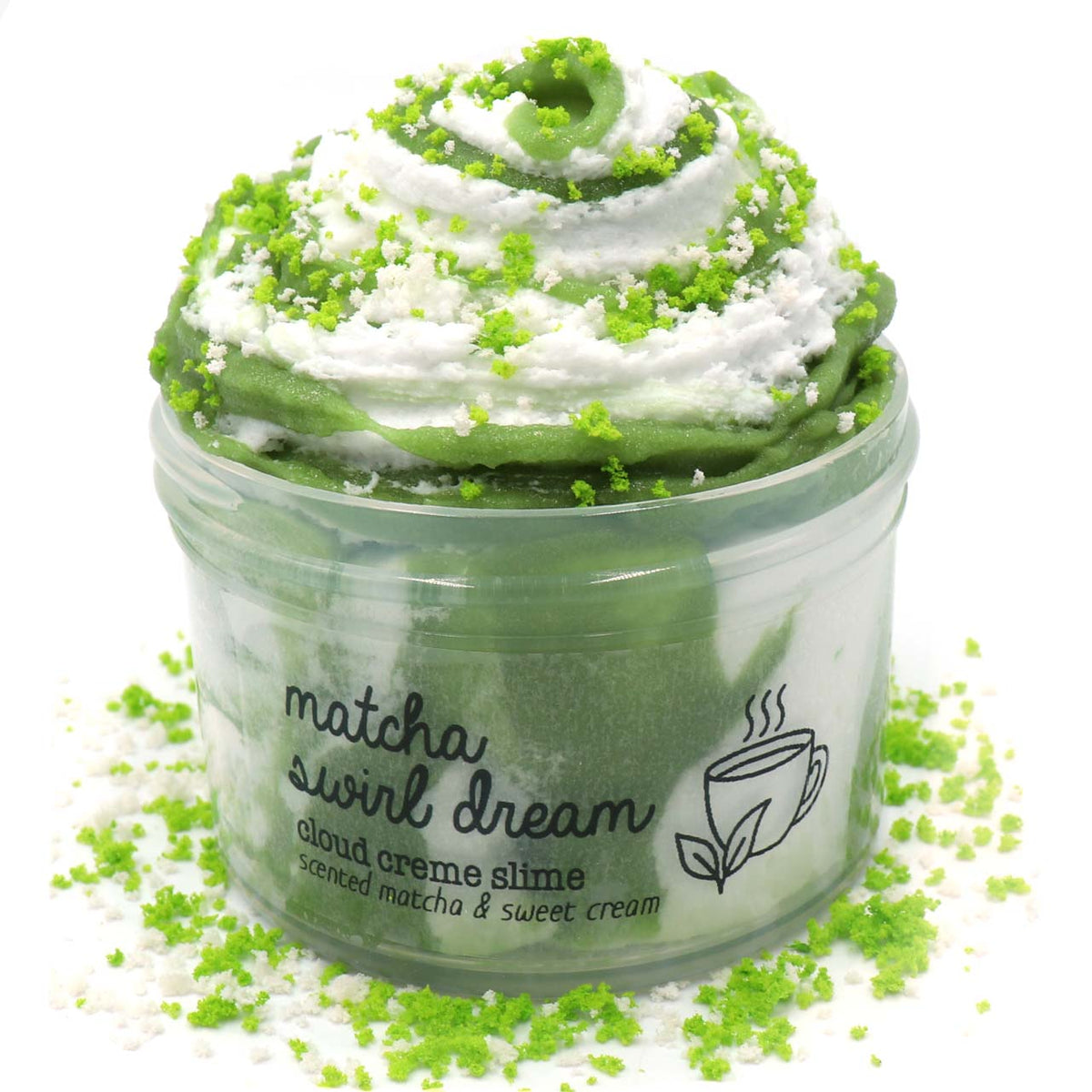 Matcha Swirl Dream Green White Tea Marbled Swirled Sprinkles Cloud Creme Cream Slime Fantasies 7oz Front View