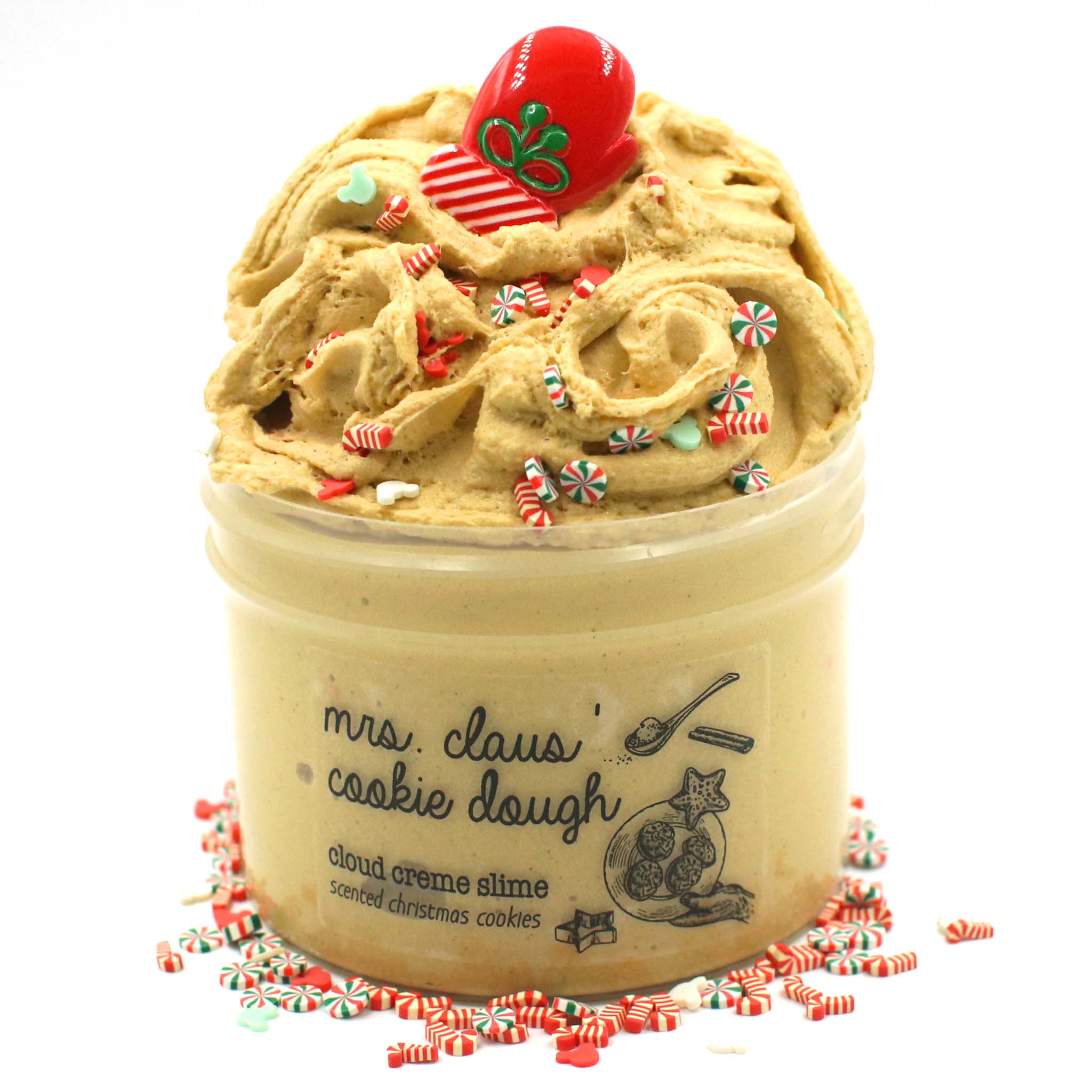 Mrs Claus Cookie Dough Christmas Slime Gift For Kids Brown Cinnamon Bakery Scented Clay Creamy Cloud Cream Butter Snow Slime Fantasies Shop 9oz Front View