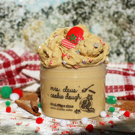 Mrs Claus Cookie Dough Christmas Slime Gift For Kids Brown Cinnamon Bakery Scented Clay Creamy Cloud Cream Butter Snow Slime Fantasies Shop 9oz Front View Decoration