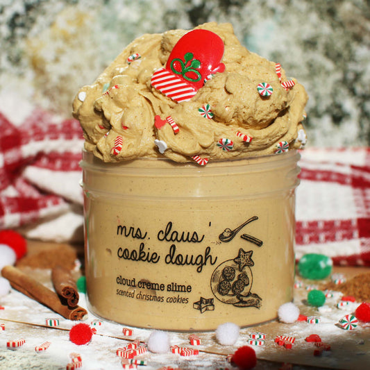 Mrs Claus Cookie Dough Christmas Slime Gift For Kids Brown Cinnamon Bakery Scented Clay Creamy Cloud Cream Butter Snow Slime Fantasies Shop 9oz Front View Decoration Closer