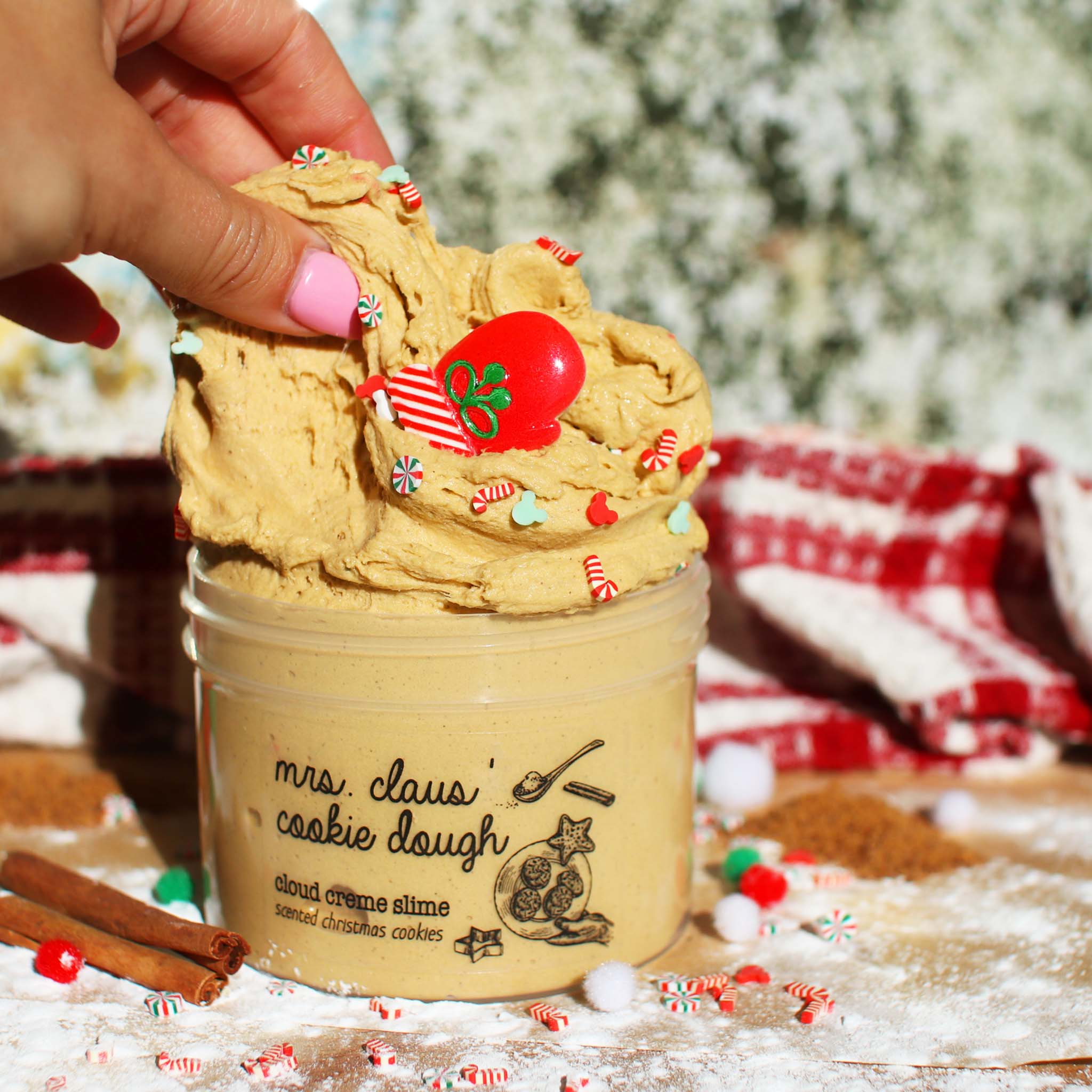 Mrs Claus Cookie Dough Christmas Slime Gift For Kids Brown Cinnamon Bakery Scented Clay Creamy Cloud Cream Butter Snow Slime Fantasies Shop 9oz Front View Decoration Pull
